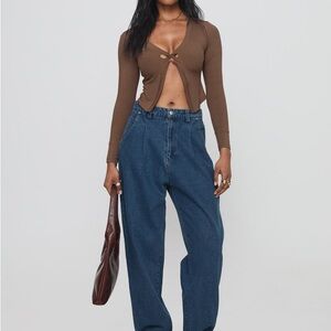 Princess Polly Forester Pin Tuck Jeans Mid Blue High Rise Relaxed Size 6